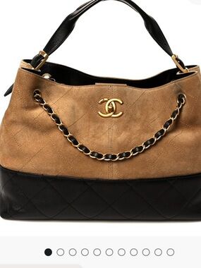 Two-Tone Suede and Leather Shoulder Bag in Tan and Black